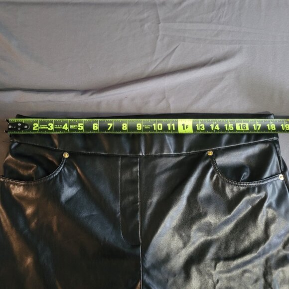 Michael Kors Pants Womens XL Black Pleather Flare Pockets High Waist Stretch - Picture 7 of 13